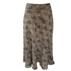 Jones New York black tan animal print silk midi skirt small print women 6 29”
